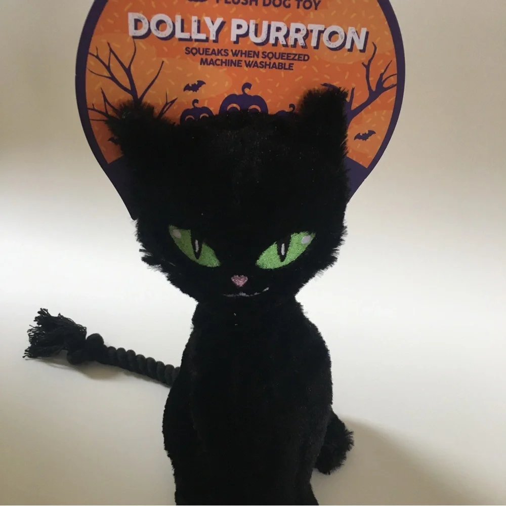Dog Toy “Dolly Purrton” Black Cat Squeaks Halloween Plush NEW | FuzzYard